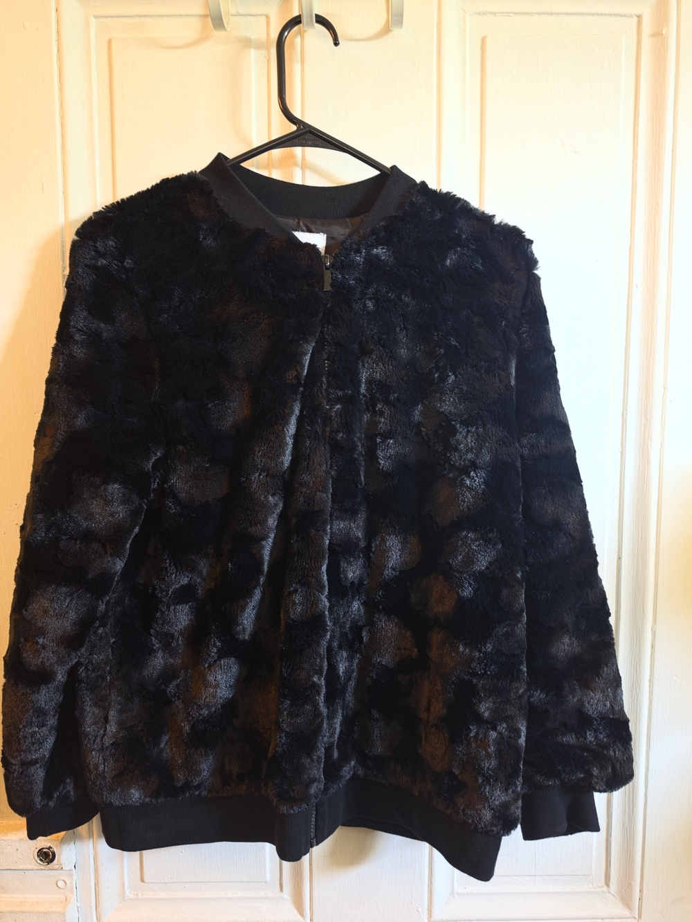 Alfred Dunner Black Faux Fur Bomber Jacket
